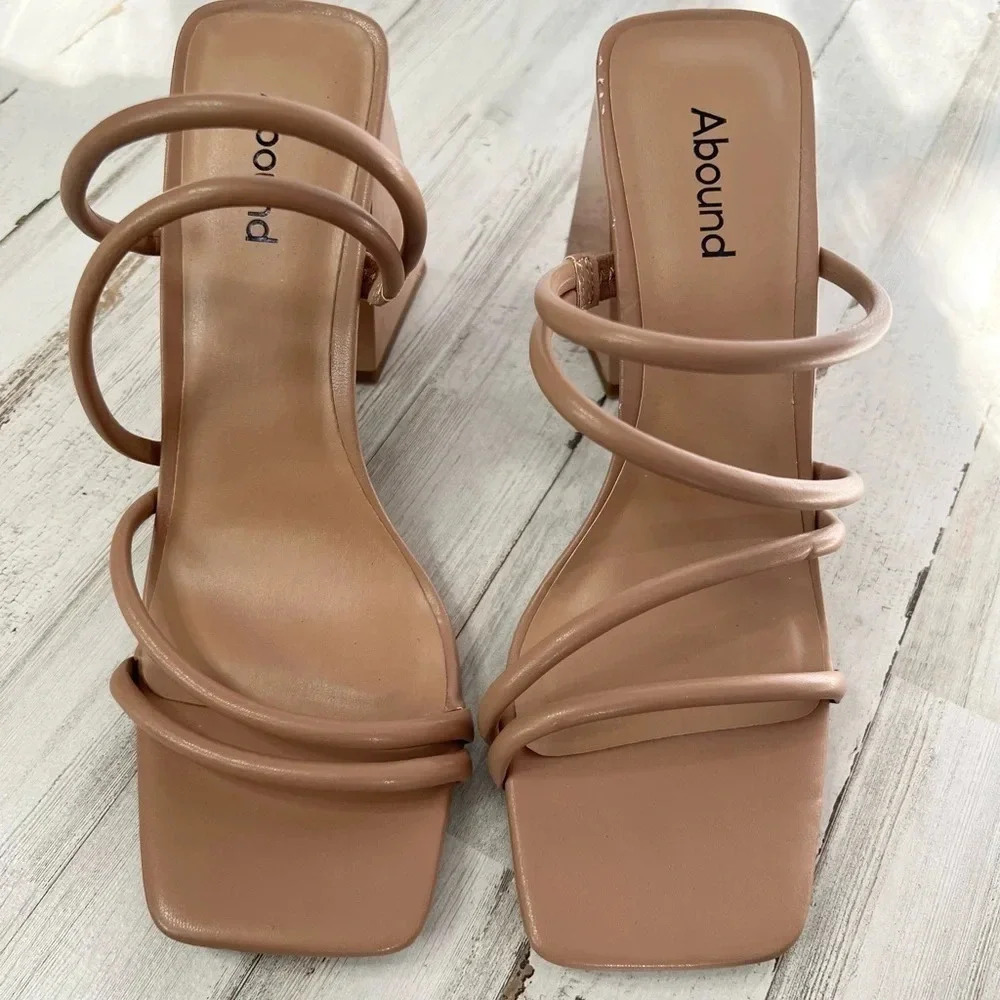 Abound Austyn Tubular Strappy Block Heeled Sandal Tan Mocha Size 9 - Picture 4 of 11
